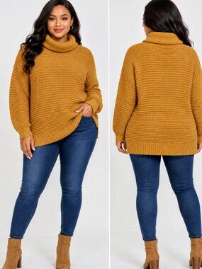 Unbranded Yellow Mustard Cowl Neck Knit Winter Long Sleeve Sweater Size S/M